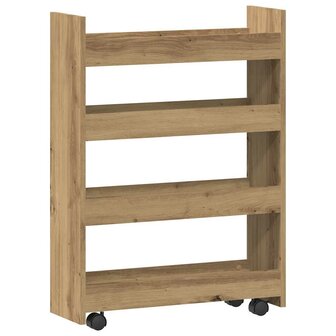 Opbergtrolley smal 4-laags bewerkt hout artisanaal eikenkleurig 2