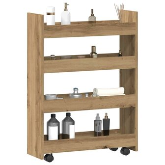 Opbergtrolley smal 4-laags bewerkt hout artisanaal eikenkleurig 3