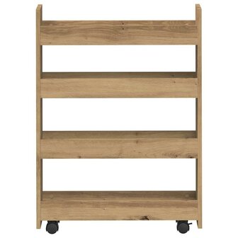 Opbergtrolley smal 4-laags bewerkt hout artisanaal eikenkleurig 4