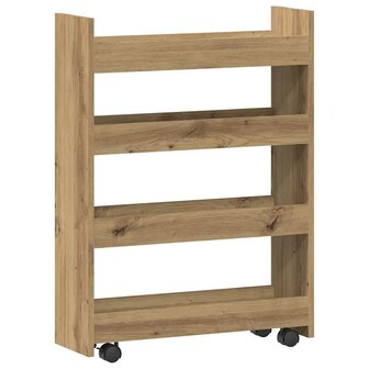 Opbergtrolley smal 4-laags bewerkt hout artisanaal eikenkleurig 6