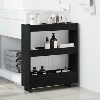 Smalle Opbergtrolley Zwart Eiken 60 x 18 x 70 cm Bewerkt hout 4