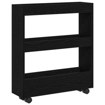 Smalle Opbergtrolley Zwart Eiken 60 x 18 x 70 cm Bewerkt hout 7