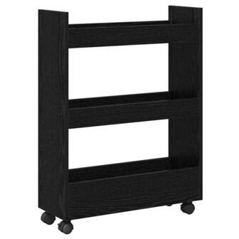 Smalle Opbergtrolley Zwart Eiken 60 x 22 x 80 cm Bewerkt hout 2