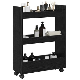 Smalle Opbergtrolley Zwart Eiken 60 x 22 x 80 cm Bewerkt hout 3