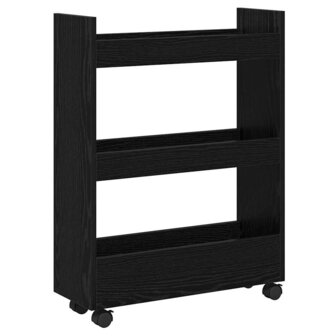 Smalle Opbergtrolley Zwart Eiken 60 x 22 x 80 cm Bewerkt hout 7