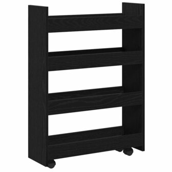 Smalle Opbergtrolley Zwart Eiken 60 x 20 x 82 cm Bewerkt hout 2