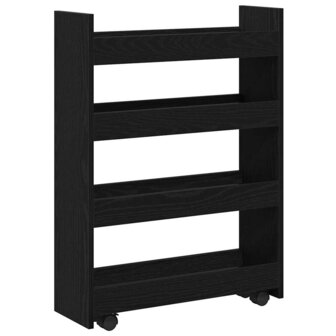 Smalle Opbergtrolley Zwart Eiken 60 x 20 x 82 cm Bewerkt hout 7