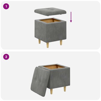 Opslag ottoman met kussen Donkergrijs 40 x 40 x 45 cm Fluweel 9