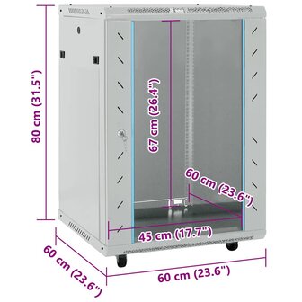 Netwerkkast met opslag Grijs 60 x 60 x 80 cm Staal 9