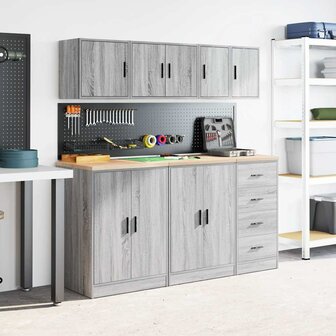 Garage wandkasten 2 st spaanplaat Sonoma grijs 4