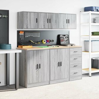 Garage wandkasten 2 st spaanplaat Sonoma grijs 4