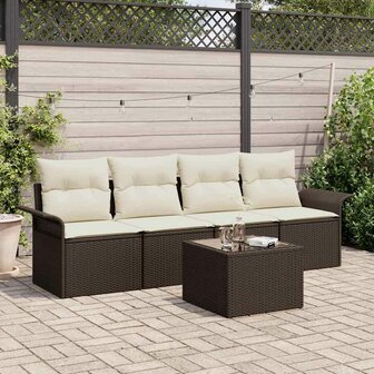 Bankstel met kussen 5 pcs Bruin poly rattan 1