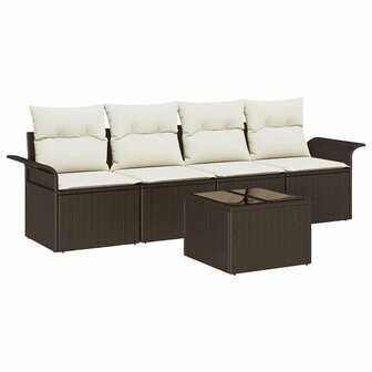 Bankstel met kussen 5 pcs Bruin poly rattan 2
