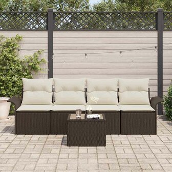 Bankstel met kussen 5 pcs Bruin poly rattan 3