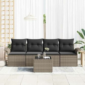 Bankstel met kussen 5 pcs Grijs poly rattan 3