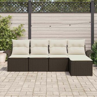 Buitensofa met kussen 5 pcs Bruin poly rattan 3