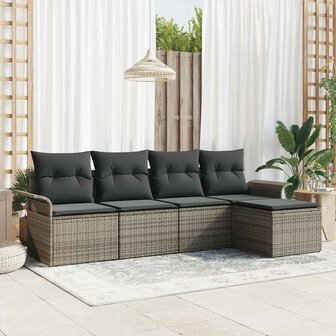 Buitensofa met kussen 5 pcs Grijs poly rattan 1