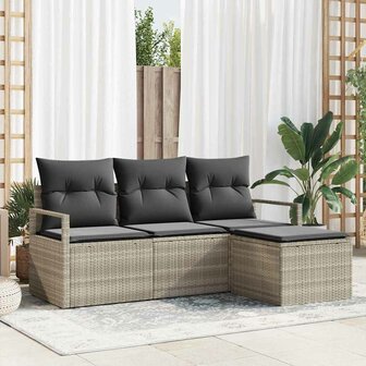 Bankstel 4 pcs Lichtgrijs poly rattan 1