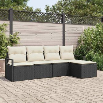 Bankstel 5 pcs Zwart poly rattan 1