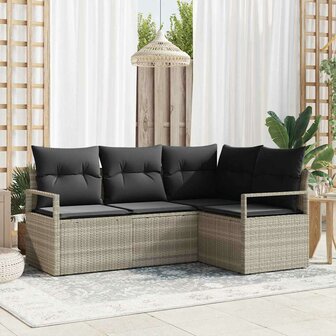 Bankstel 4 pcs Lichtgrijs poly rattan 1