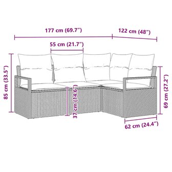 Bankstel 4 pcs Zwart poly rattan 8