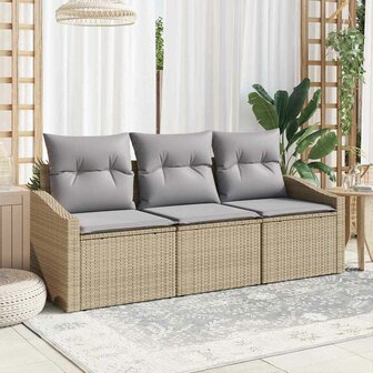 Bankstel met kussen 3 pcs Beige poly rattan 1
