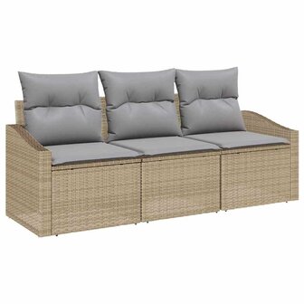 Bankstel met kussen 3 pcs Beige poly rattan 2