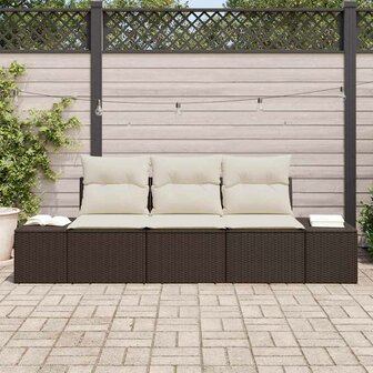 Bankstel met kussen 3 pcs Bruin poly rattan 3