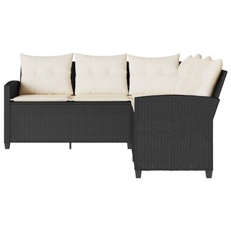 Loungebank met kussens L-vormig poly rattan zwart 3