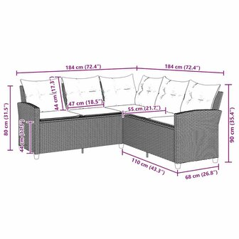 Loungebank met kussens L-vormig poly rattan zwart 7