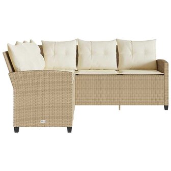 Loungebank met kussens L-vormig poly rattan beige 4