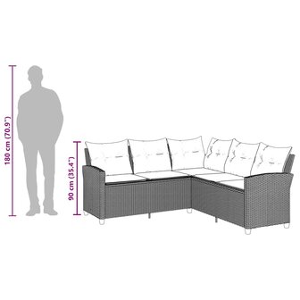 Loungebank met kussens L-vormig poly rattan beige 8