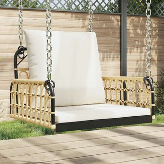 Schommelstoel met kussens 63x58x39 cm poly rattan en staal 1