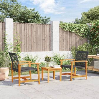 3-delige Bistroset poly rattan en acaciahout zwart 1