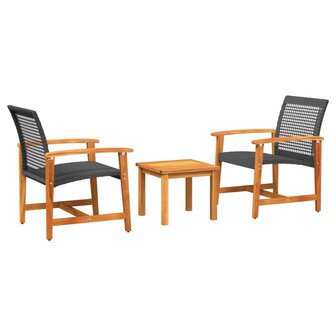3-delige Bistroset poly rattan en acaciahout zwart 2