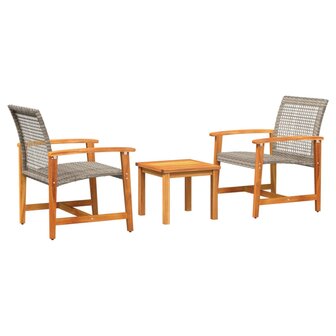 3-delige Bistroset poly rattan en acaciahout grijs 2