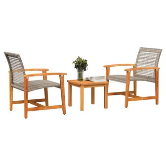 3-delige Bistroset poly rattan en acaciahout grijs 3