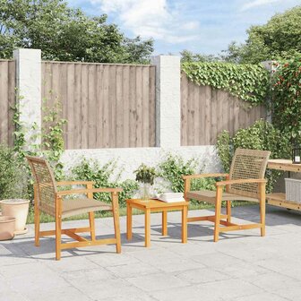 3-delige Bistroset poly rattan en acaciahout beige 1