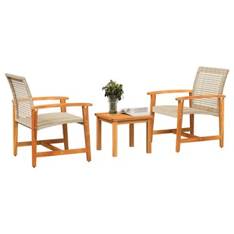 3-delige Bistroset poly rattan en acaciahout beige 3
