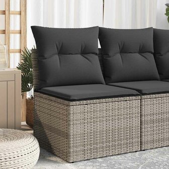 Tuinbank zonder armleuning met kussens poly rattan grijs 1