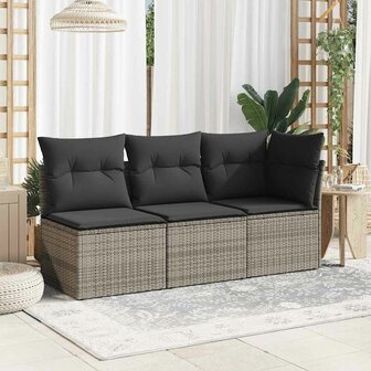 Tuinbank zonder armleuning met kussens poly rattan grijs 3