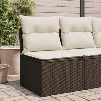 Tuinbank zonder armleuning met kussens poly rattan bruin 1