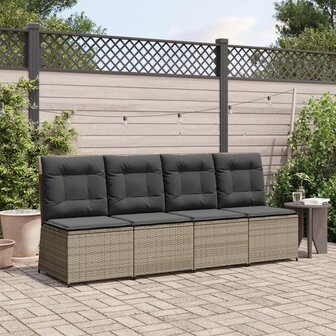 Tuinbank verstelbaar met kussens poly rattan grijs 3