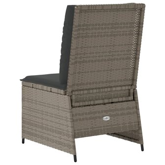 Tuinbank verstelbaar met kussens poly rattan grijs 6