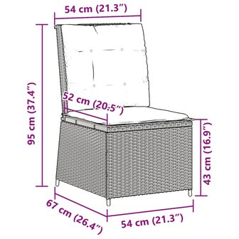 Tuinbank verstelbaar met kussens poly rattan grijs 9