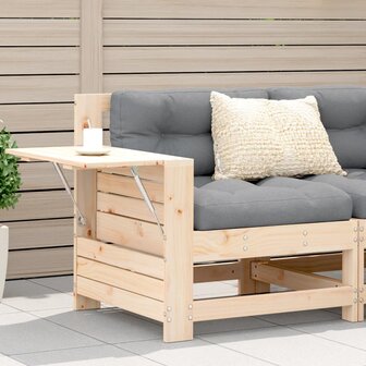 Tuinbank met armleuning en kussen massief grenenhout 1