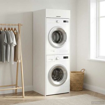 Wasmachinekast met opslag Wit 67,5 x 68 x 200 cm Bewerkt hout 4
