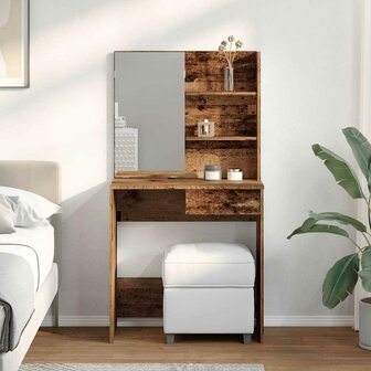 Kaptafel met spiegel 74,5x40x141 cm oud houtkleurig 3