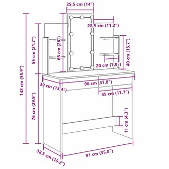 Kaptafel met lade Zwart Eiken 96 x 39 x 142 cm Bewerkt hout 8