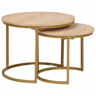Salontafelset2 pcs Bruin Massief mangohout en staal 3